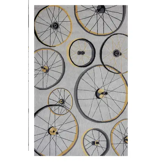 Grey Hand Hooked Wheels Indoor Area Rug Photo 3