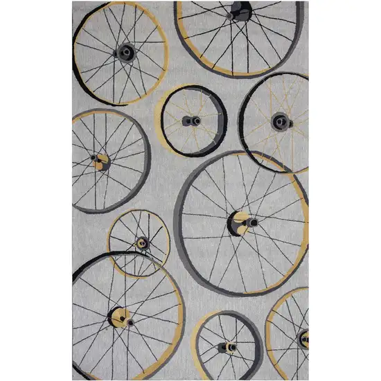 Grey Hand Hooked Wheels Indoor Area Rug Photo 2