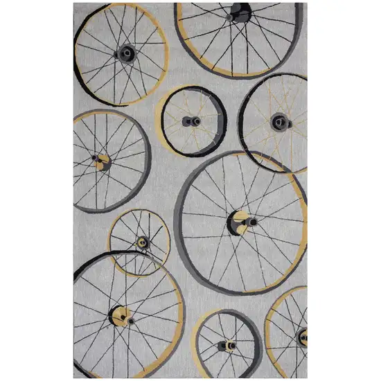 Grey Hand Hooked Wheels Indoor Area Rug Photo 1