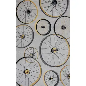 Photo of 8'x10' Grey Hand Hooked Wheels Indoor Area Rug