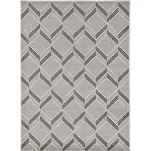 Photo of 3'x5' Grey Machine Woven UV Treated Herringbone Illusion Indoor Outdoor Area Rug