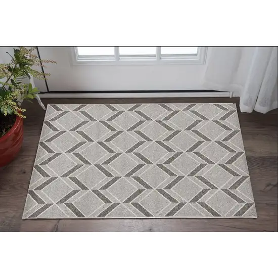 3'X5' Grey Machine Woven Uv Treated Herringbone Illusion Indoor Outdoor Area Rug Photo 1