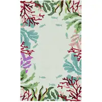 Photo of 2'x4' Ivory Hand Hooked Bordered Coral Reef Indoor Accent Rug
