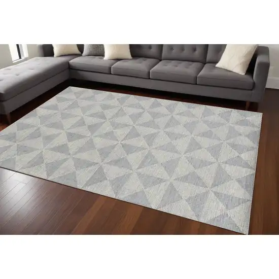 Ivory Hand Tufted Space Dyed Geometric Indoor Area Rug Photo 1