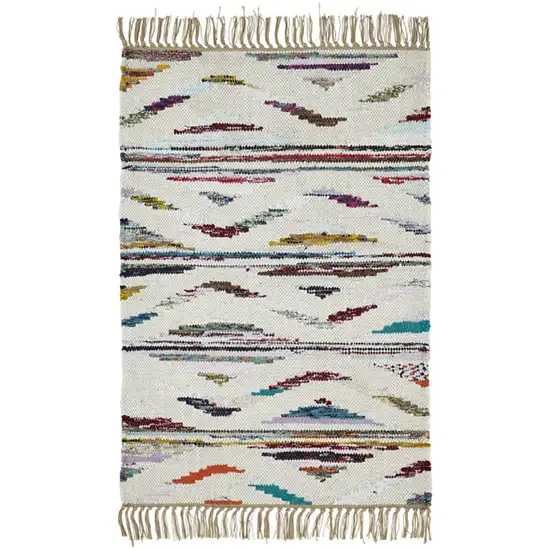 2' x 3' Ivory Orange And Blue Southwestern Area Rug With Fringe Photo 1