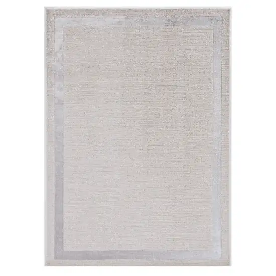 Ivory Silver Machine Woven Bordered Indoor Area Rug Photo 2