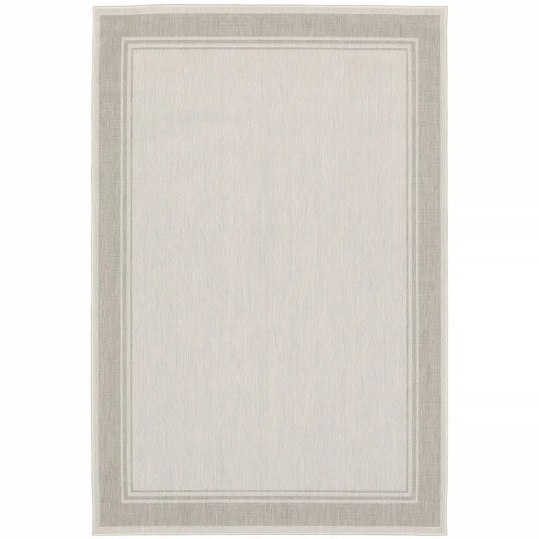 7'x9' Ivory and Gray Bordered Indoor Outdoor Area Rug Photo 1