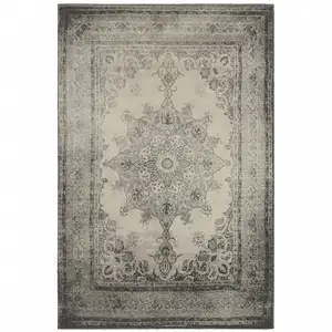 Photo of 2'x3' Ivory and Gray Pale Medallion Scatter Rug