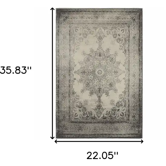 Gray and Ivory Power Loom Area Rug Photo 3