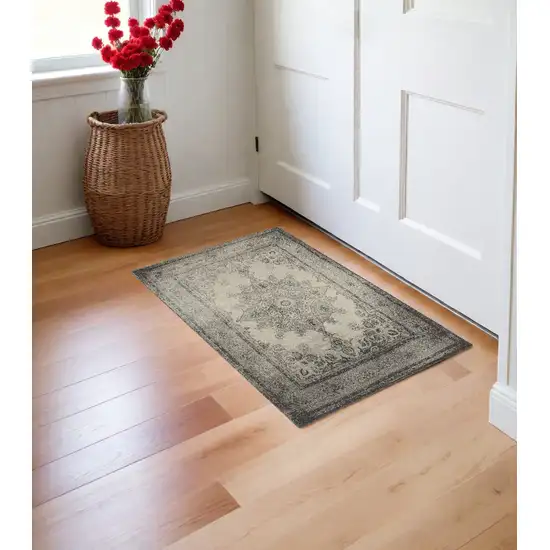 Gray and Ivory Power Loom Area Rug Photo 1