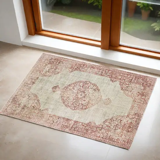 Pink and Ivory Power Loom Area Rug Photo 1