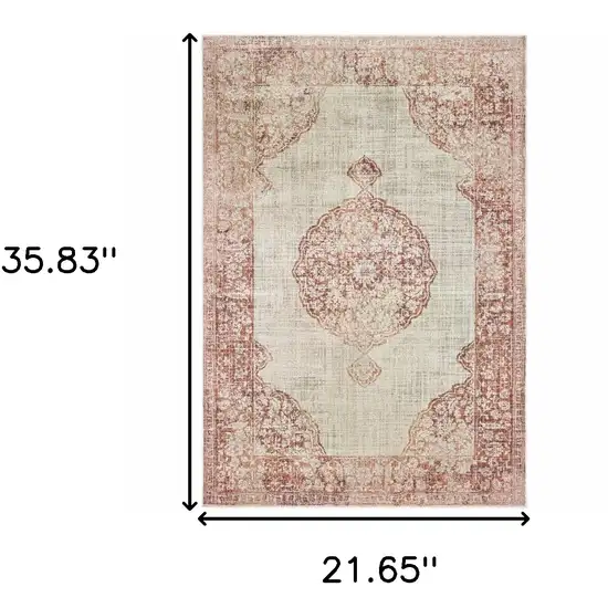 Pink and Ivory Power Loom Area Rug Photo 3