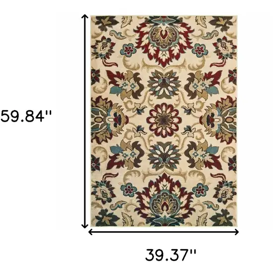 Ivory And Red Floral Vines Area Rug Photo 3