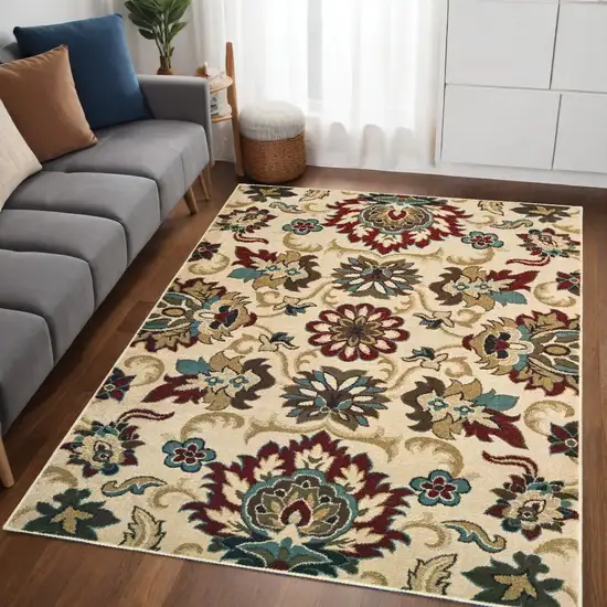 Ivory And Red Floral Vines Area Rug Photo 1