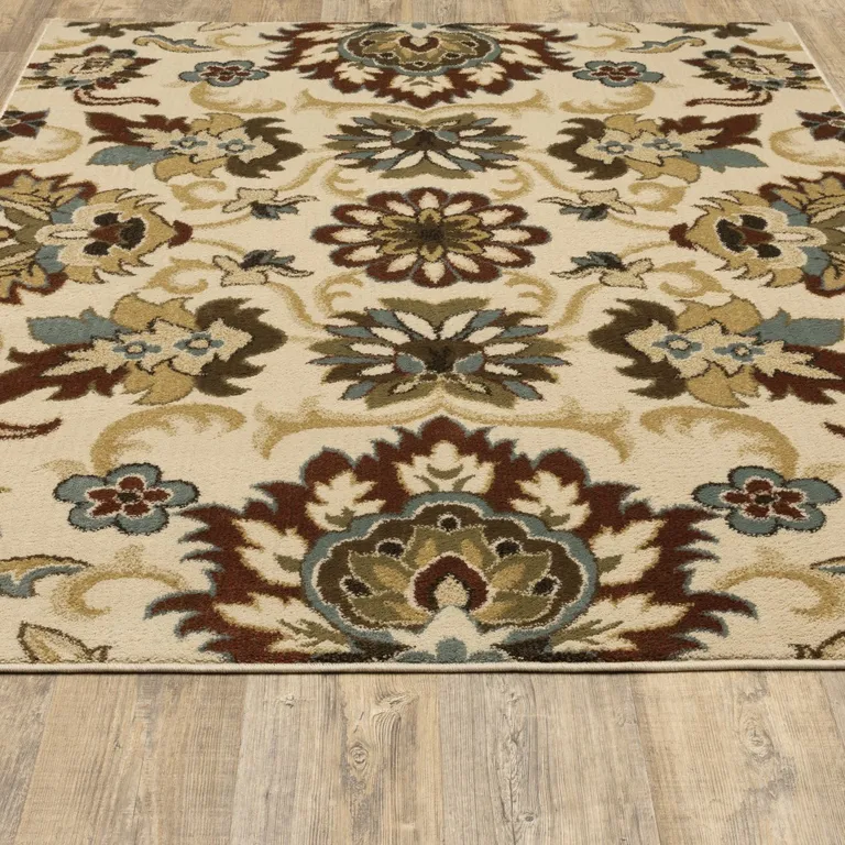 5'x7' Ivory and Red Floral Vines Area Rug Photo 2