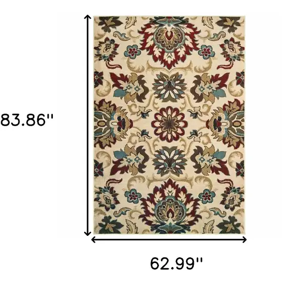 Ivory And Red Floral Vines Area Rug Photo 3