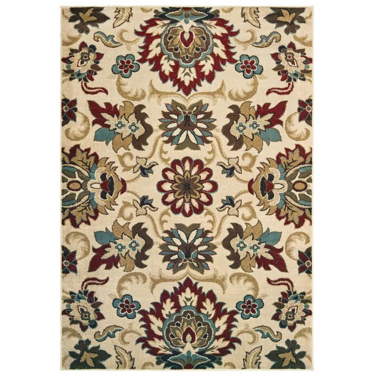5'x7' Ivory and Red Floral Vines Area Rug Photo 1