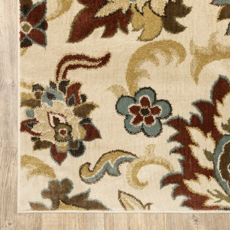 5'x7' Ivory and Red Floral Vines Area Rug Photo 3