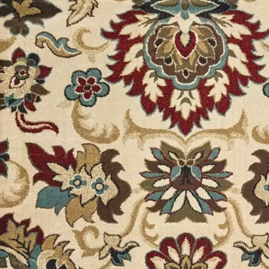 Ivory And Red Floral Vines Area Rug Photo 8