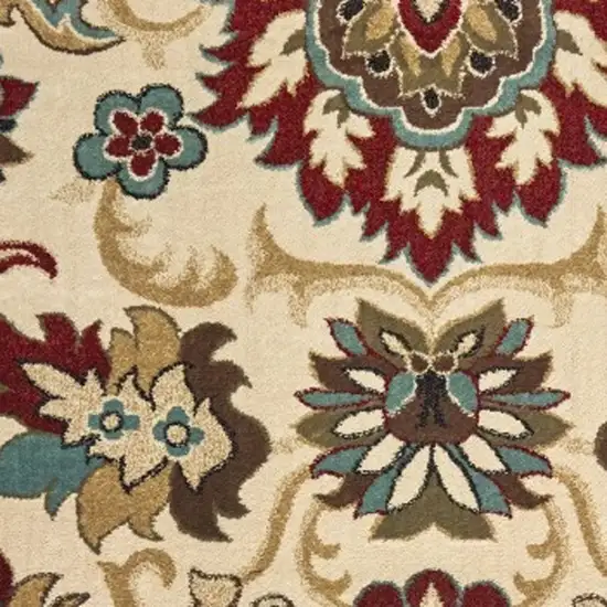 Ivory And Red Floral Vines Area Rug Photo 6