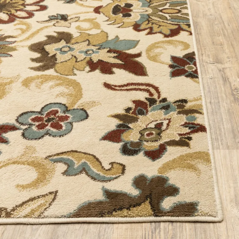 7'x9' Ivory and Red Floral Vines Area Rug Photo 4