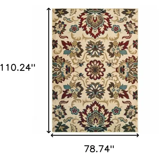 Ivory And Red Floral Vines Area Rug Photo 3