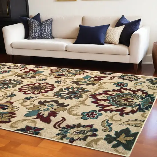 Ivory And Red Floral Vines Area Rug Photo 1