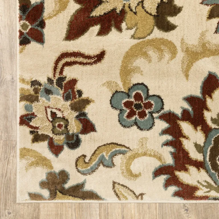 8'x10' Ivory and Red Floral Vines Area Rug Photo 3