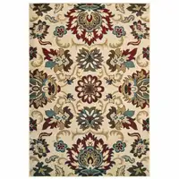Photo of 8'x10' Ivory and Red Floral Vines Area Rug