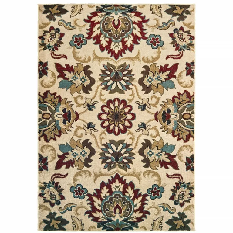 8'x10' Ivory and Red Floral Vines Area Rug Photo 1