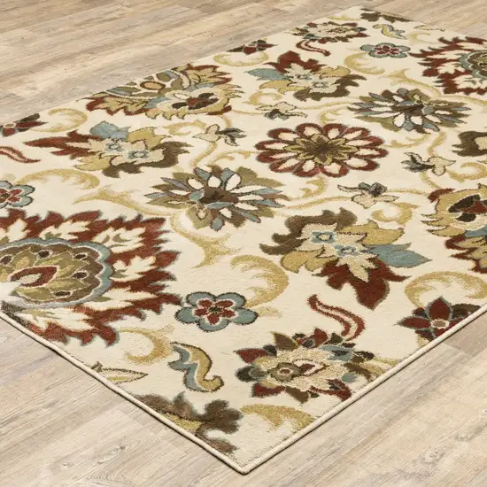 8'x10' Ivory and Red Floral Vines Area Rug Photo 7