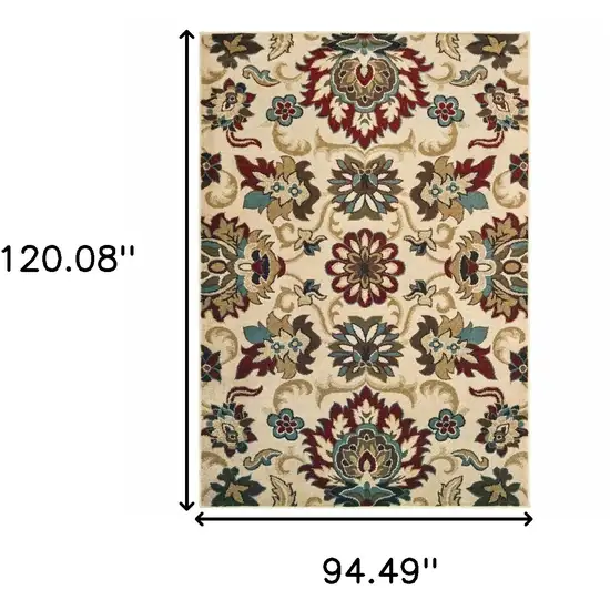 Ivory And Red Floral Vines Area Rug Photo 3