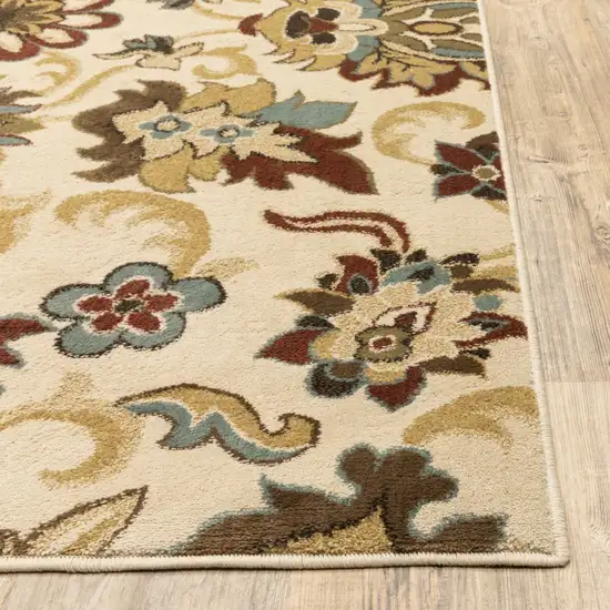 8'x10' Ivory and Red Floral Vines Area Rug Photo 4