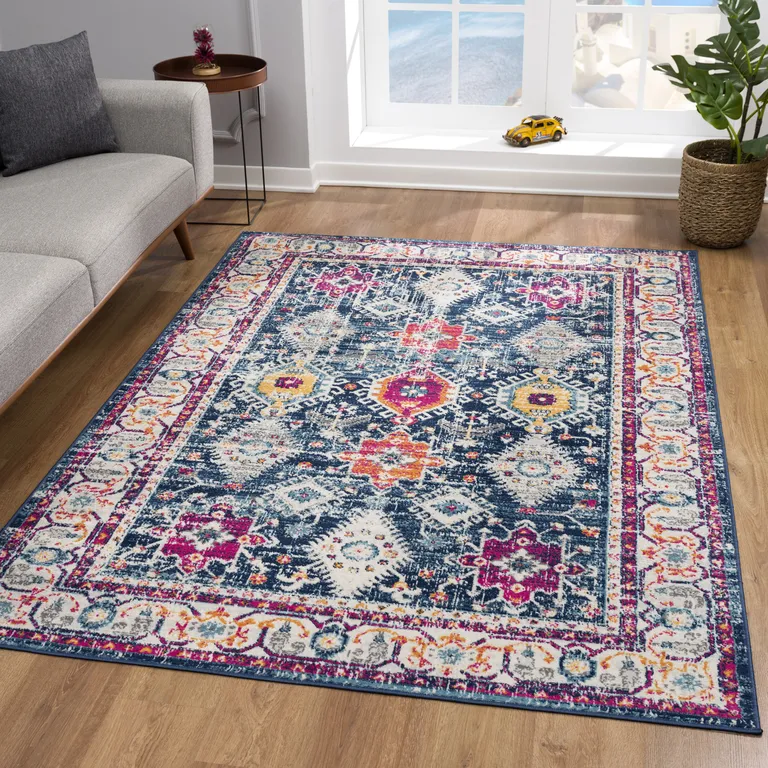 9' x 13' Navy Traditional Decorative Area Rug Photo 4