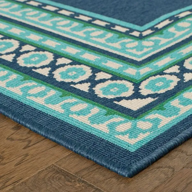 2'x3' Navy and Green Geometric Indoor Outdoor Scatter Rug Photo 3