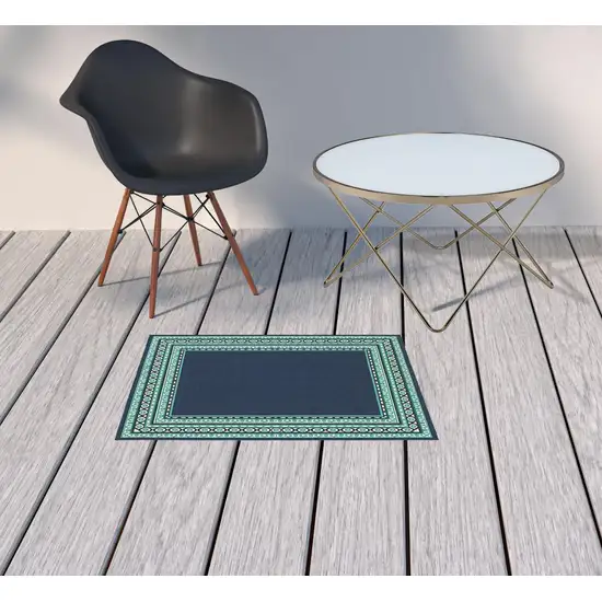 2'x3' Navy and Green Geometric Indoor Outdoor Scatter Rug Photo 5