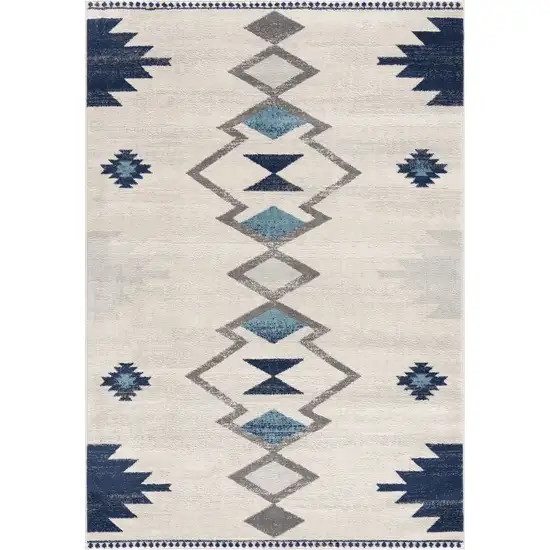 9' x 13' Navy and Ivory Tribal Pattern Area Rug Photo 3