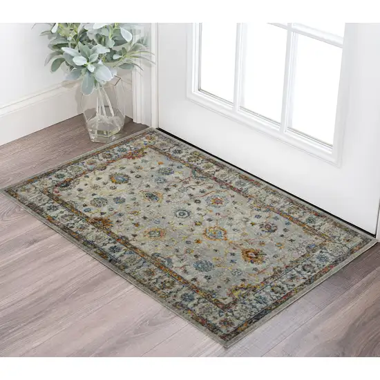 Orange and Ivory Floral Power Loom Area Rug Photo 1