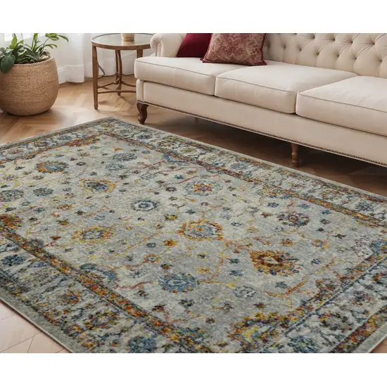 Orange and Ivory Floral Power Loom Area Rug Photo 1