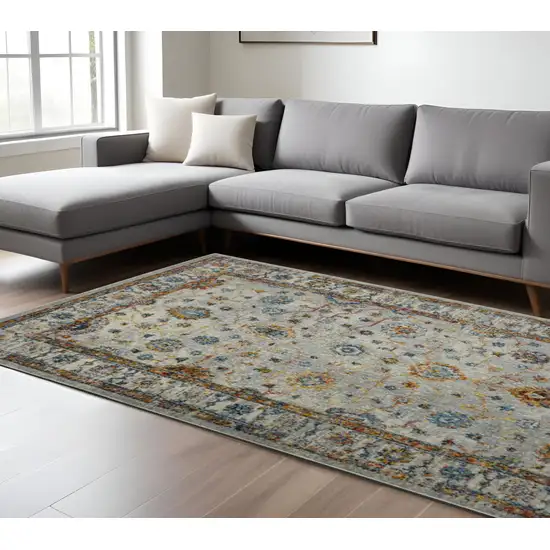 Orange and Ivory Floral Power Loom Area Rug Photo 1