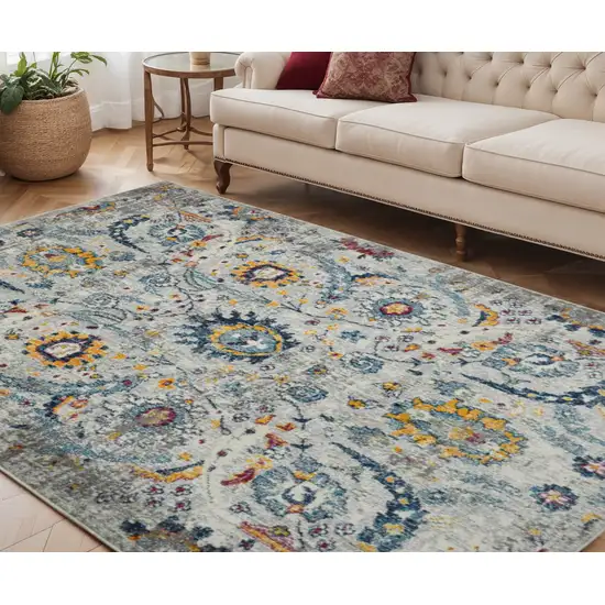 Orange and Ivory Floral Power Loom Area Rug Photo 1