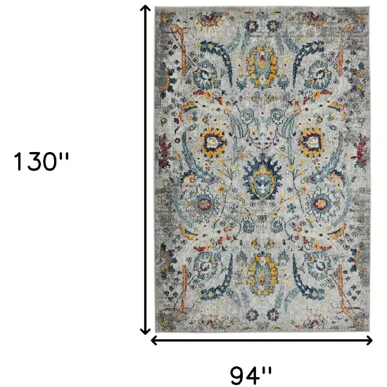 8' x 11' Orange and Ivory Floral Power Loom Area Rug Photo 8