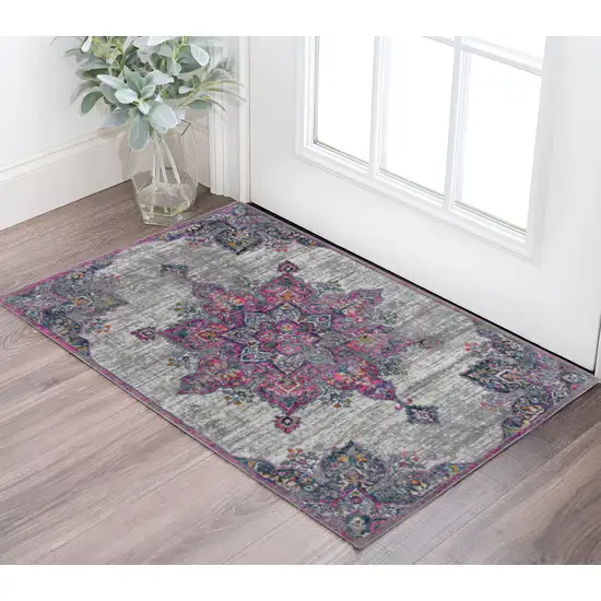 Pink Medallion Power Loom Area Rug Photo 1