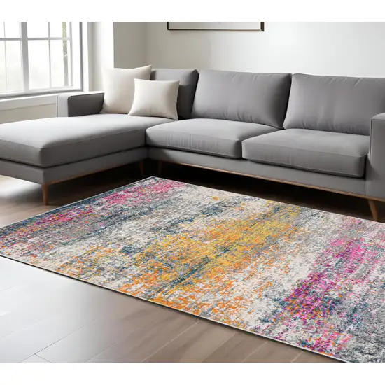 Pink and Orange Abstract Power Loom Area Rug Photo 1