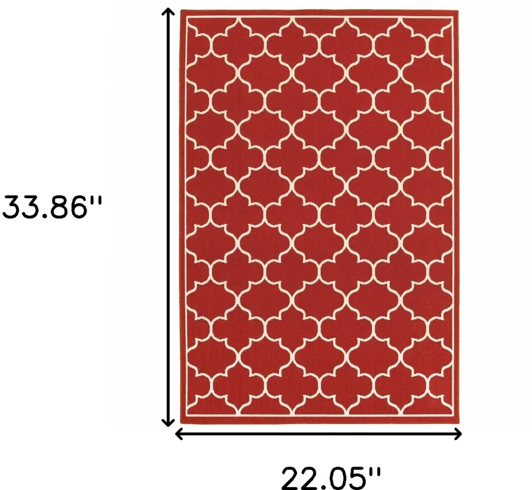 2'x3' Red and Ivory Trellis Indoor Outdoor Scatter Rug Photo 5