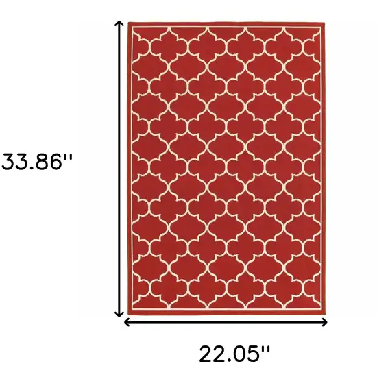 2'x3' Red and Ivory Trellis Indoor Outdoor Scatter Rug Photo 6