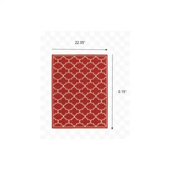 2'x3' Red and Ivory Trellis Indoor Outdoor Scatter Rug Photo 3