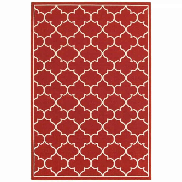 2'x3' Red and Ivory Trellis Indoor Outdoor Scatter Rug Photo 1