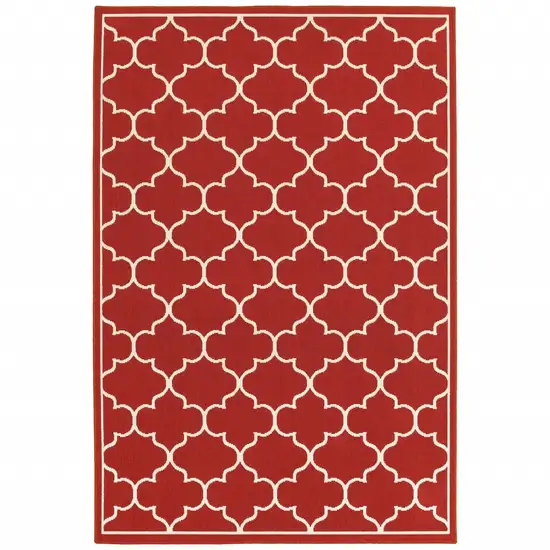 2'x3' Red and Ivory Trellis Indoor Outdoor Scatter Rug Photo 1