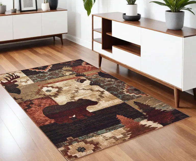 4'x6' Rustic Brown Animal Lodge Area Rug Photo 5